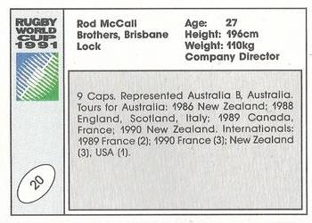 1991 Regina Rugby World Cup #20 Rod McCall Back